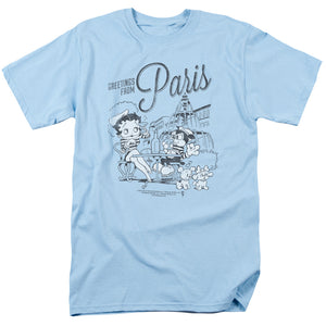 AN OFFCIALLY LICENSED BETTY BOOP GREETINGS FROM PARIS MEN'S REGULAR FIT T-SHIRT LIGHT BLUE