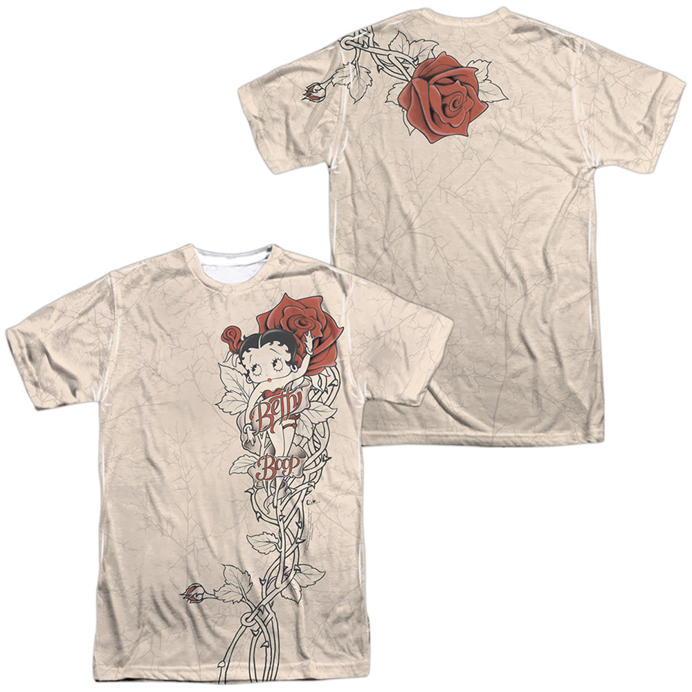 AN OFFCIALLY LICENSED BETTY BOOP THORN BOOP MEN'S ALL-OVER PRINT POLY T-SHIRT WHITE