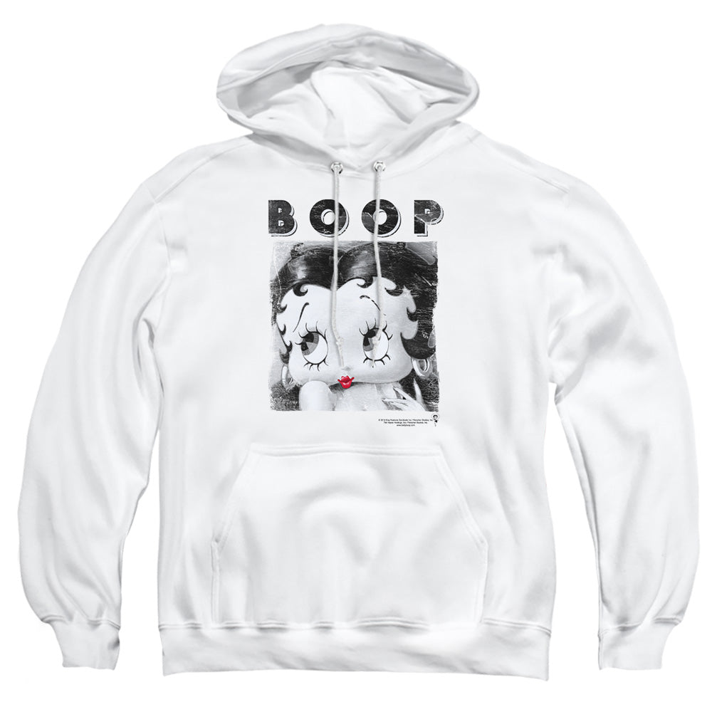 AN OFFCIALLY LICENSED BETTY BOOP NOT FADE AWAY ADULT UNISEX PULLOVER HOODIE WHITE