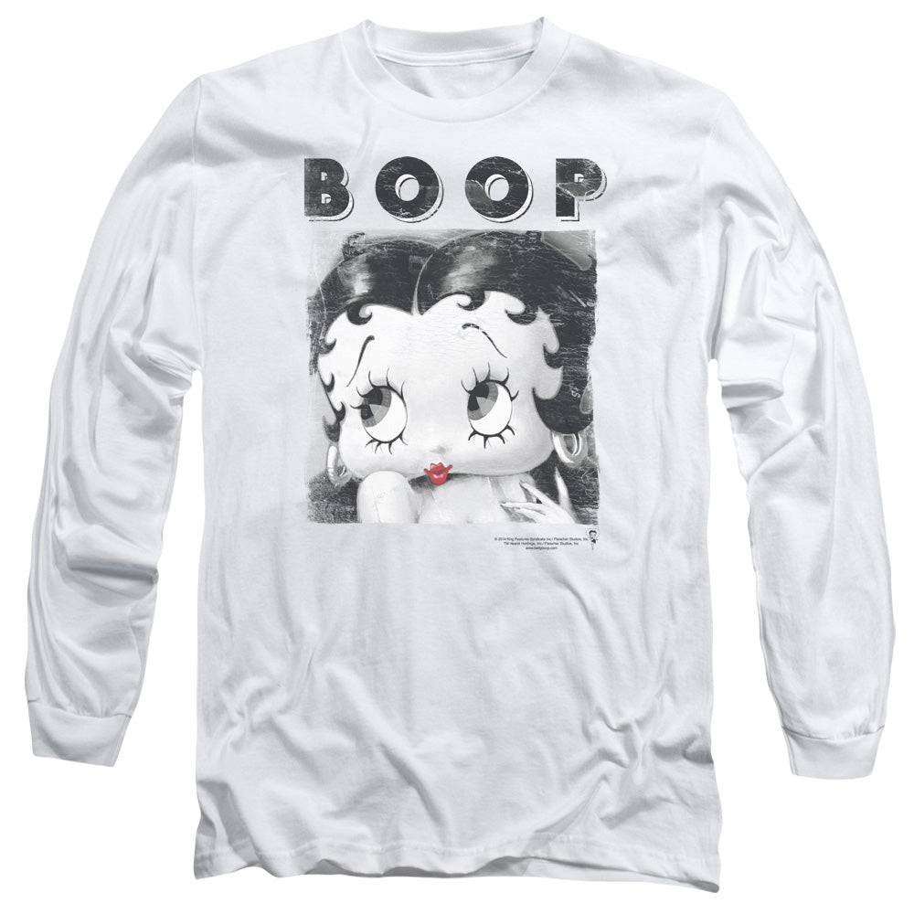 AN OFFCIALLY LICENSED BETTY BOOP NOT FADE AWAY MEN'S LONG SLEEVE T-SHIRT WHITE