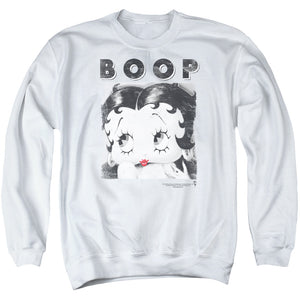 AN OFFCIALLY LICENSED BETTY BOOP NOT FADE AWAY ADULT UNISEX CREWNECK SWEATSHIRT WHITE