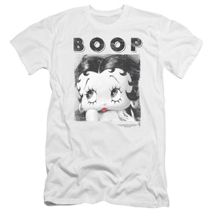 AN OFFCIALLY LICENSED BETTY BOOP NOT FADE AWAY MEN'S PREMIUM SLIM FIT T-SHIRT WHITE