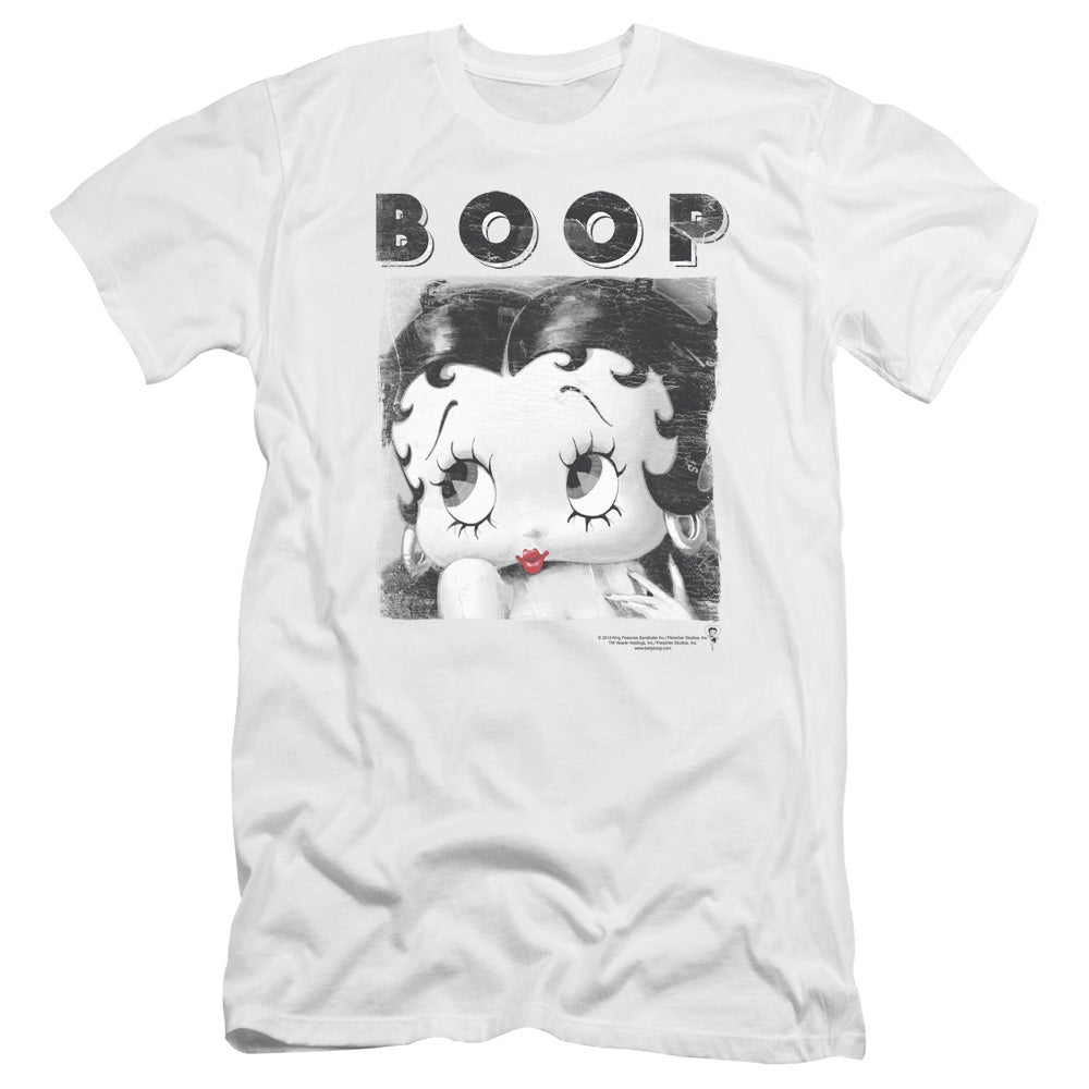 AN OFFCIALLY LICENSED BETTY BOOP NOT FADE AWAY MEN'S PREMIUM SLIM FIT T-SHIRT WHITE