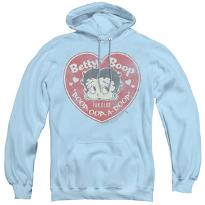 AN OFFCIALLY LICENSED BETTY BOOP FAN CLUB HEART ADULT UNISEX PULLOVER HOODIE LIGHT BLUE