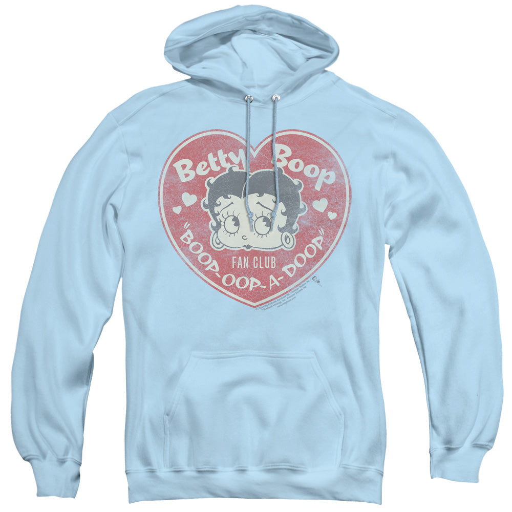 AN OFFCIALLY LICENSED BETTY BOOP FAN CLUB HEART ADULT UNISEX PULLOVER HOODIE LIGHT BLUE