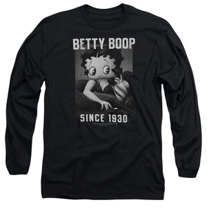 AN OFFCIALLY LICENSED BETTY BOOP ON THE LINE MEN'S LONG SLEEVE T-SHIRT BLACK