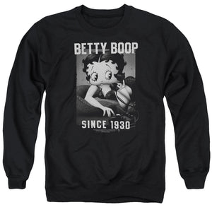 AN OFFCIALLY LICENSED BETTY BOOP ON THE LINE ADULT UNISEX CREWNECK SWEATSHIRT BLACK
