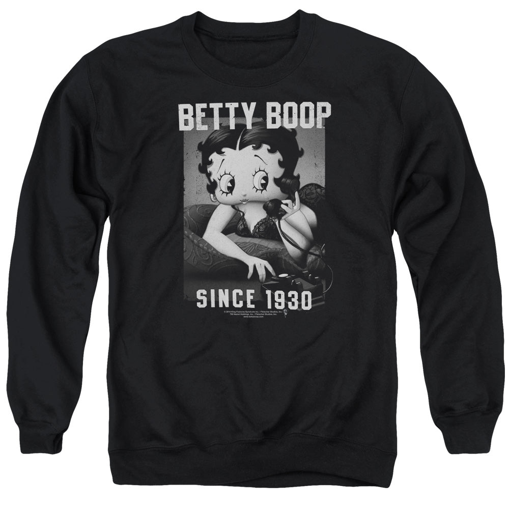 AN OFFCIALLY LICENSED BETTY BOOP ON THE LINE ADULT UNISEX CREWNECK SWEATSHIRT BLACK