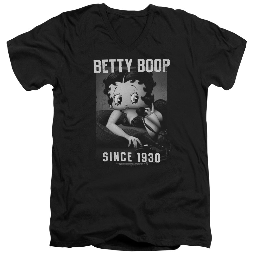 AN OFFCIALLY LICENSED BETTY BOOP ON THE LINE MEN'S V-NECK T-SHIRT BLACK