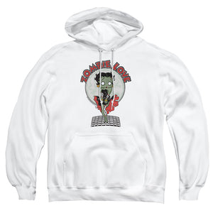 AN OFFCIALLY LICENSED BETTY BOOP BREEZY ZOMBIE LOVE ADULT UNISEX PULLOVER HOODIE WHITE