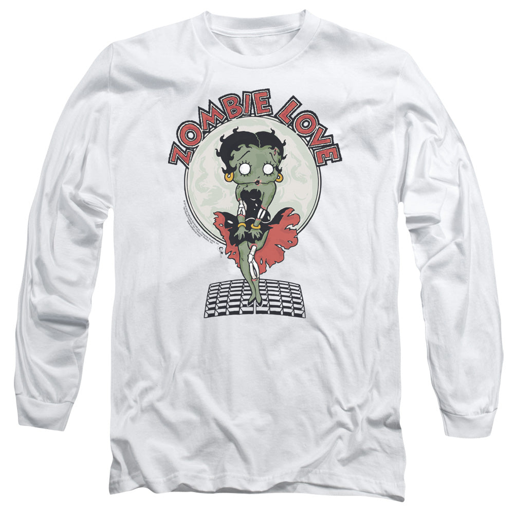 AN OFFCIALLY LICENSED BETTY BOOP BREEZY ZOMBIE LOVE MEN'S LONG SLEEVE T-SHIRT WHITE