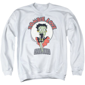 AN OFFCIALLY LICENSED BETTY BOOP BREEZY ZOMBIE LOVE ADULT UNISEX CREWNECK SWEATSHIRT WHITE