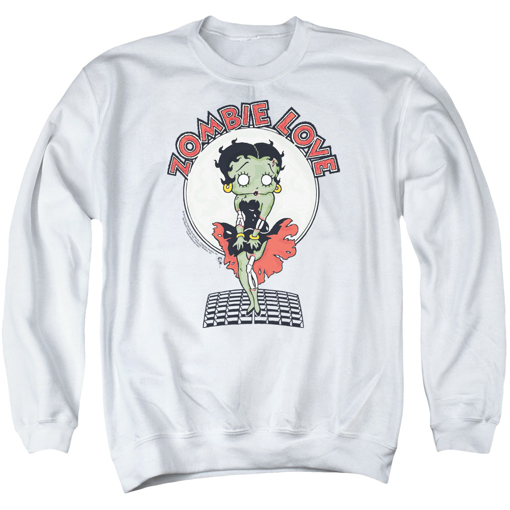 AN OFFCIALLY LICENSED BETTY BOOP BREEZY ZOMBIE LOVE ADULT UNISEX CREWNECK SWEATSHIRT WHITE