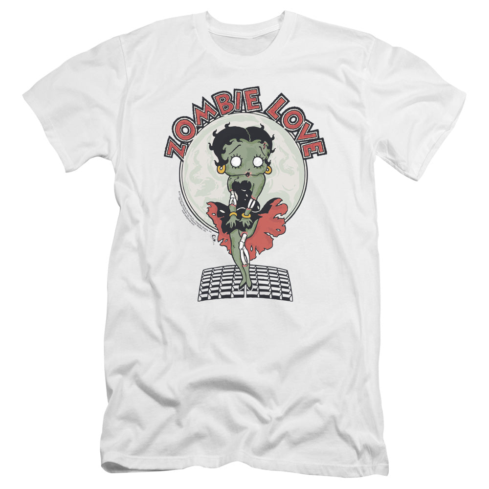 AN OFFCIALLY LICENSED BETTY BOOP BREEZY ZOMBIE LOVE MEN'S PREMIUM SLIM FIT T-SHIRT WHITE