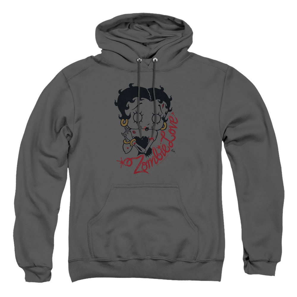 AN OFFCIALLY LICENSED BETTY BOOP CLASSIC ZOMBIE ADULT UNISEX PULLOVER HOODIE CHARCOAL