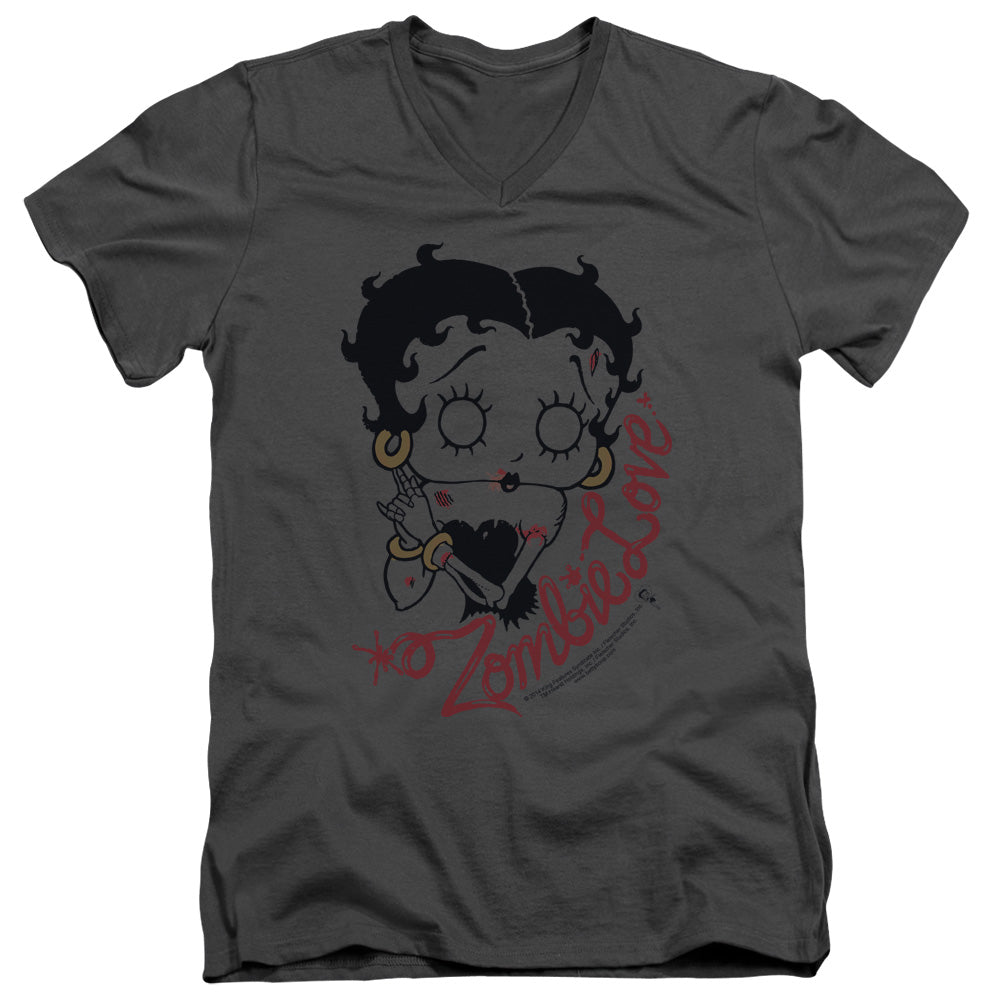 AN OFFCIALLY LICENSED BETTY BOOP CLASSIC ZOMBIE MEN'S V-NECK T-SHIRT CHARCOAL