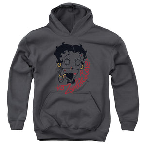 AN OFFCIALLY LICENSED BETTY BOOP CLASSIC ZOMBIE YOUTH HOODIE CHARCOAL