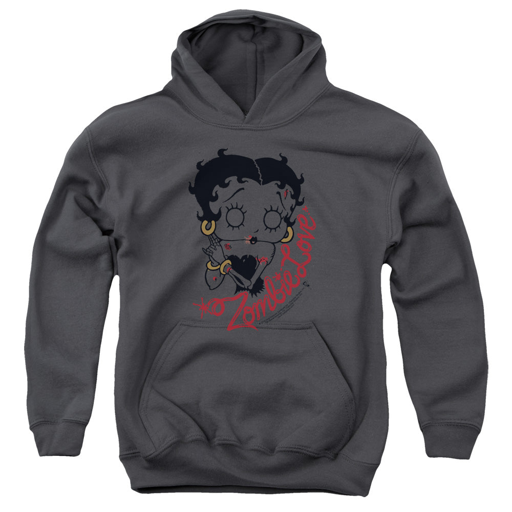 AN OFFCIALLY LICENSED BETTY BOOP CLASSIC ZOMBIE YOUTH HOODIE CHARCOAL