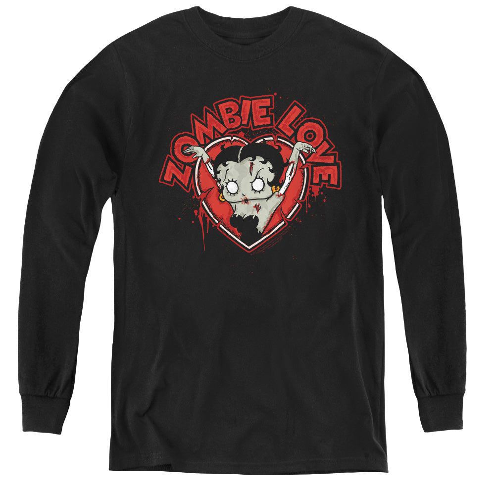 AN OFFCIALLY LICENSED BETTY BOOP HEART YOU FOREVER YOUTH LONG SLEEVE T-SHIRT BLACK