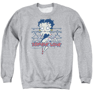 AN OFFCIALLY LICENSED BETTY BOOP ZOMBIE PINUP ADULT UNISEX CREWNECK SWEATSHIRT ATHLETIC HEATHER