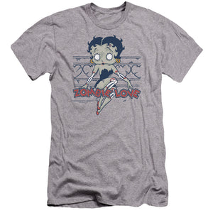 AN OFFCIALLY LICENSED BETTY BOOP ZOMBIE PINUP MEN'S PREMIUM SLIM FIT T-SHIRT ATHLETIC HEATHER
