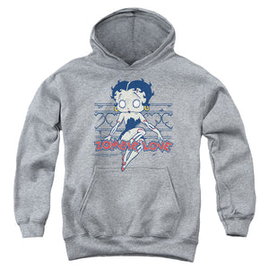 AN OFFCIALLY LICENSED BETTY BOOP ZOMBIE PINUP YOUTH HOODIE ATHLETIC HEATHER