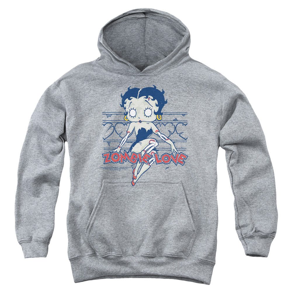 AN OFFCIALLY LICENSED BETTY BOOP ZOMBIE PINUP YOUTH HOODIE ATHLETIC HEATHER
