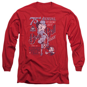 AN OFFCIALLY LICENSED BETTY BOOP BOOP BALL MEN'S LONG SLEEVE T-SHIRT RED