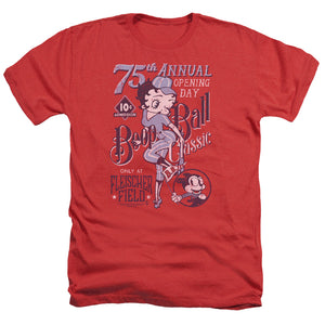 AN OFFCIALLY LICENSED BETTY BOOP BOOP BALL MEN'S HEATHER T-SHIRT RED