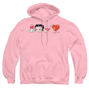AN OFFCIALLY LICENSED BETTY BOOP SYMBOLS ADULT UNISEX PULLOVER HOODIE PINK