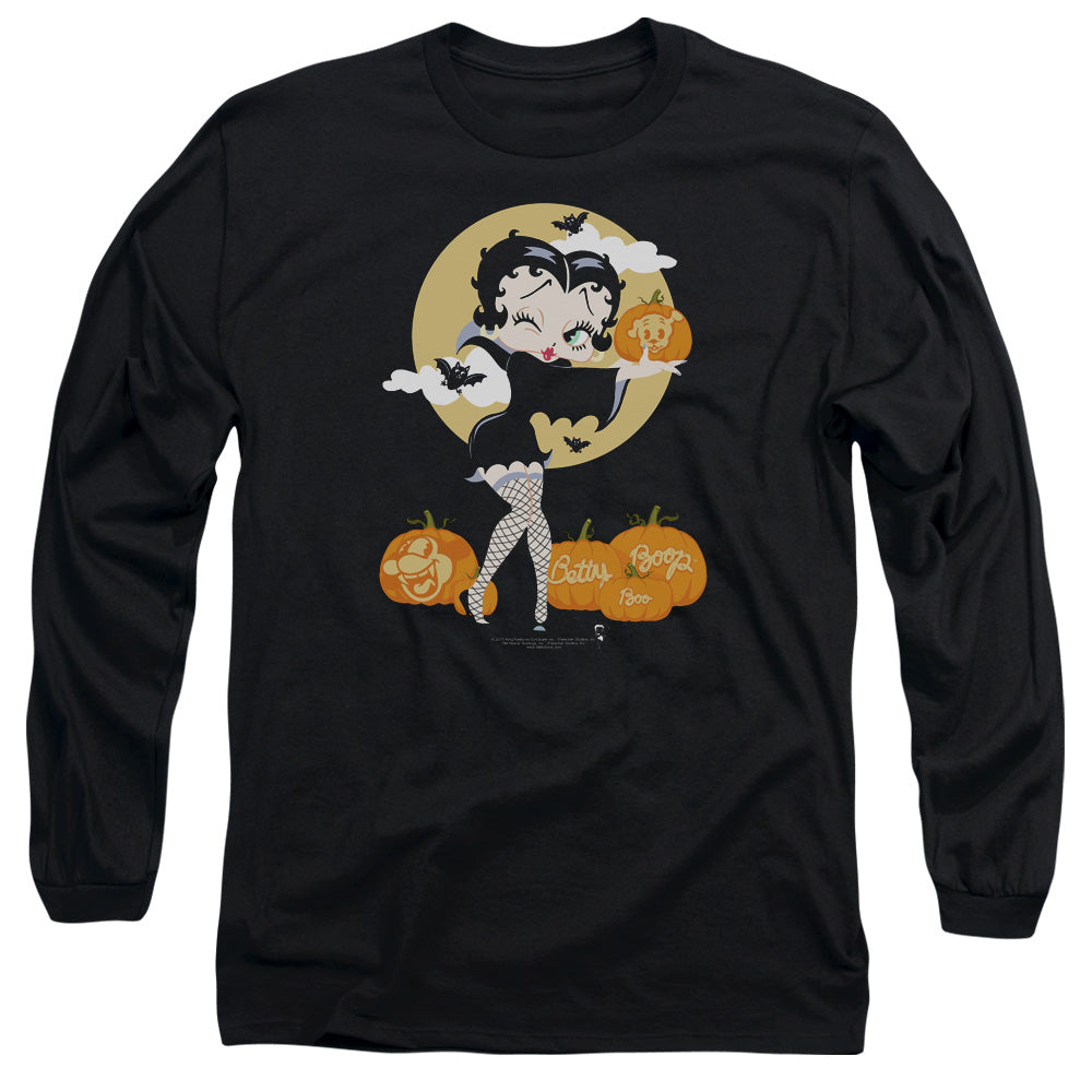 AN OFFCIALLY LICENSED BETTY BOOP VAMP PUMKINS MEN'S LONG SLEEVE T-SHIRT BLACK