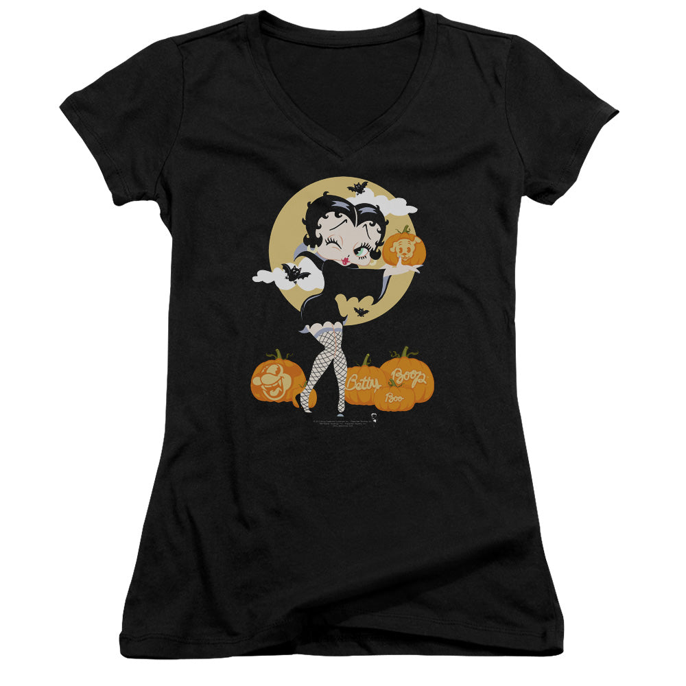 Betty Boop Vamp Pumkins Licensed Women's T-Shirt Juniors V-Neck SM