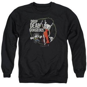 AN OFFCIALLY LICENSED BETTY BOOP DROP DEAD GORGEOUS ADULT UNISEX CREWNECK SWEATSHIRT BLACK