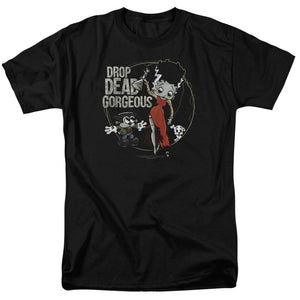 AN OFFCIALLY LICENSED BETTY BOOP DROP DEAD GORGEOUS MEN'S REGULAR FIT T-SHIRT BLACK