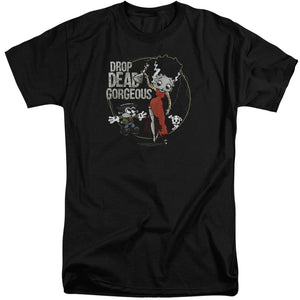 AN OFFCIALLY LICENSED BETTY BOOP DROP DEAD GORGEOUS MEN'S TALL FIT T-SHIRT BLACK