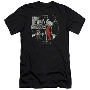 AN OFFCIALLY LICENSED BETTY BOOP DROP DEAD GORGEOUS MEN'S PREMIUM SLIM FIT T-SHIRT BLACK