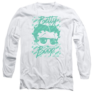 AN OFFCIALLY LICENSED BETTY BOOP SUMMER SHADES MEN'S LONG SLEEVE T-SHIRT WHITE