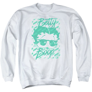 AN OFFCIALLY LICENSED BETTY BOOP SUMMER SHADES ADULT UNISEX CREWNECK SWEATSHIRT WHITE
