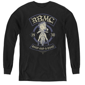 AN OFFCIALLY LICENSED BETTY BOOP B.B.M.C. YOUTH LONG SLEEVE T-SHIRT BLACK