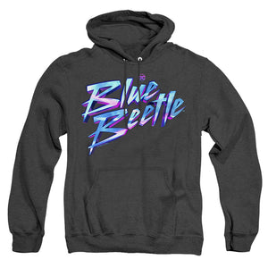 AN OFFCIALLY LICENSED BLUE BEETLE (2023) LOGO ADULT UNISEX HEATHER PULLOVER HOODIE BLACK