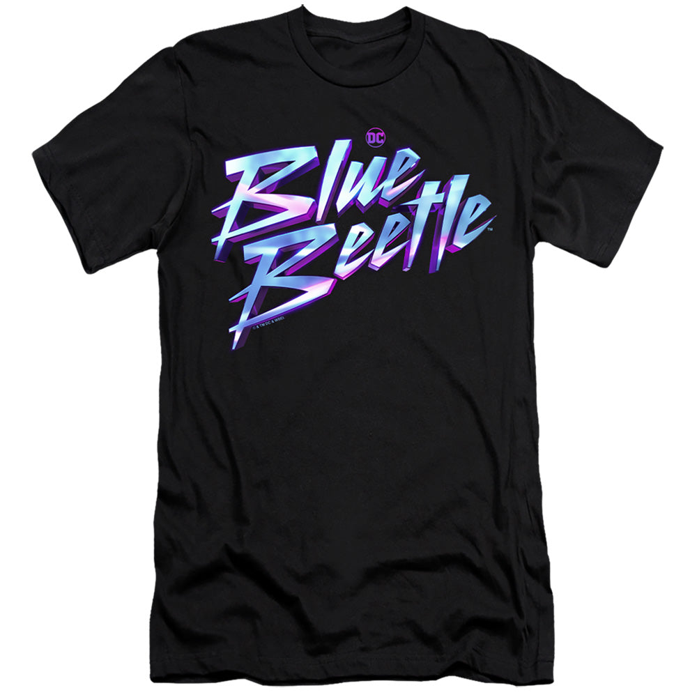 AN OFFCIALLY LICENSED BLUE BEETLE (2023) LOGO MEN'S PREMIUM SLIM FIT T-SHIRT BLACK