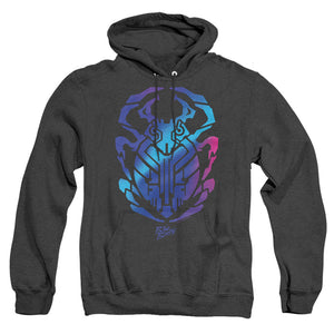 AN OFFCIALLY LICENSED BLUE BEETLE (2023) SCARAB ADULT UNISEX HEATHER PULLOVER HOODIE BLACK