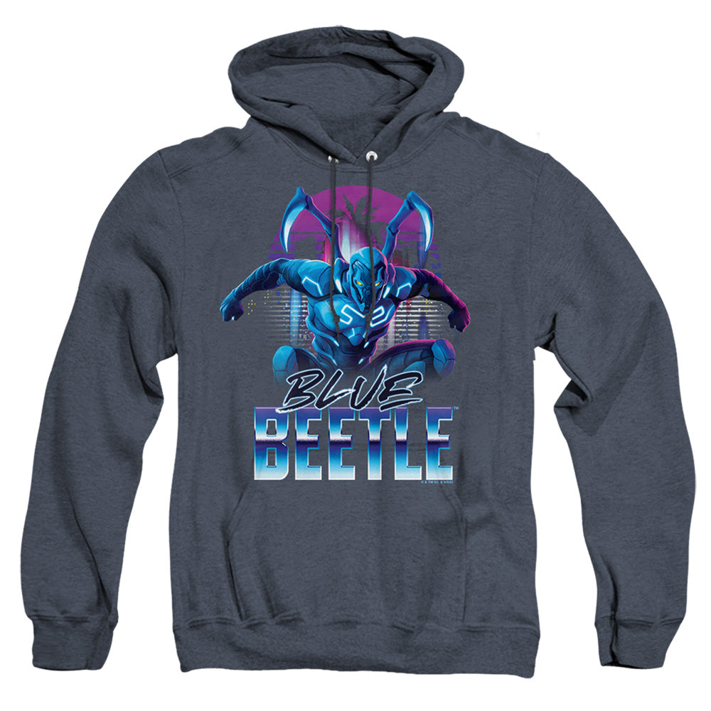 AN OFFCIALLY LICENSED BLUE BEETLE (2023) CITY PROTECTOR ADULT UNISEX HEATHER PULLOVER HOODIE NAVY