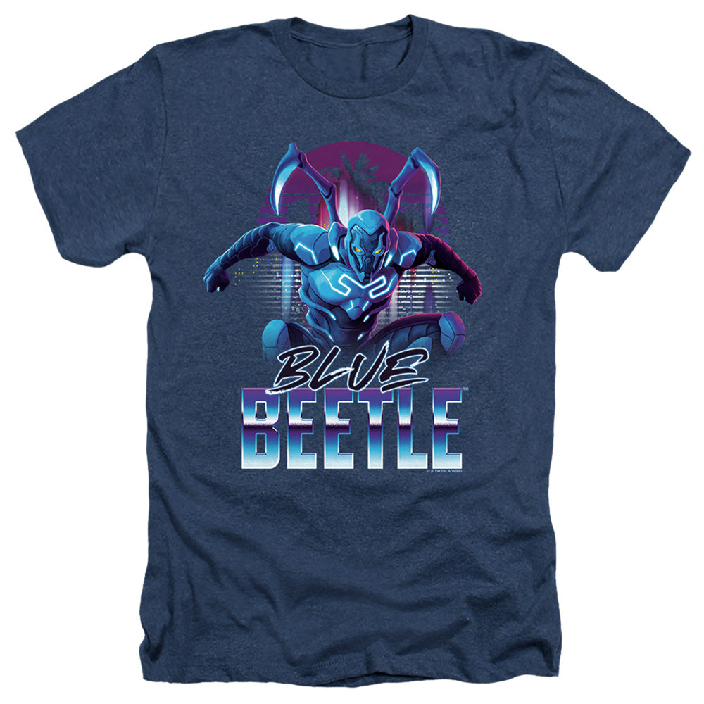 AN OFFCIALLY LICENSED BLUE BEETLE (2023) CITY PROTECTOR MEN'S HEATHER T-SHIRT NAVY