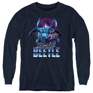 AN OFFCIALLY LICENSED BLUE BEETLE (2023) CITY PROTECTOR YOUTH LONG SLEEVE T-SHIRT NAVY
