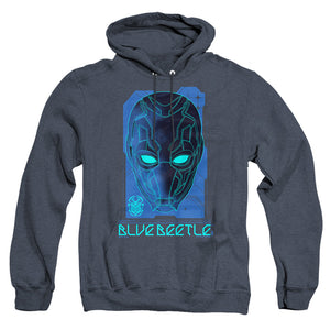 AN OFFCIALLY LICENSED BLUE BEETLE (2023) LARGE MASK ADULT UNISEX HEATHER PULLOVER HOODIE NAVY