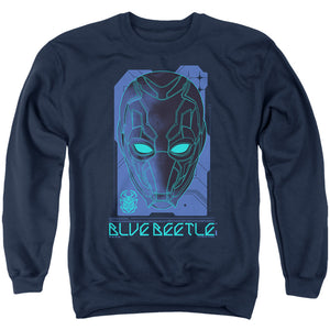 AN OFFCIALLY LICENSED BLUE BEETLE (2023) LARGE MASK ADULT UNISEX CREWNECK SWEATSHIRT NAVY