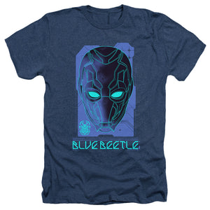 AN OFFCIALLY LICENSED BLUE BEETLE (2023) LARGE MASK MEN'S HEATHER T-SHIRT NAVY