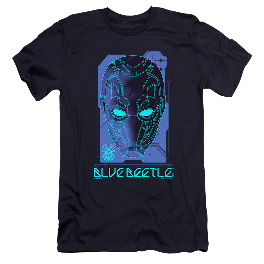 AN OFFCIALLY LICENSED BLUE BEETLE (2023) LARGE MASK MEN'S PREMIUM SLIM FIT T-SHIRT NAVY