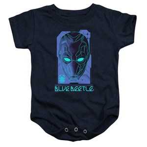 AN OFFCIALLY LICENSED BLUE BEETLE (2023) LARGE MASK BABY BODYSUIT NAVY